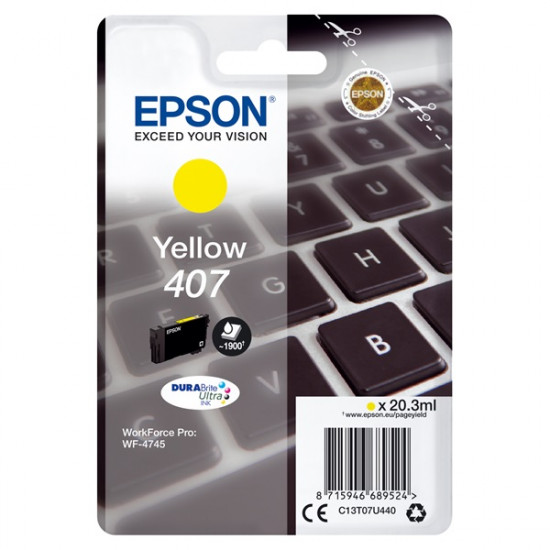 Epson No.407 (T07U4) Yellow patron 20.3ml (eredeti) C13T07U440 Workforce Pro WF-4745DTWF széria