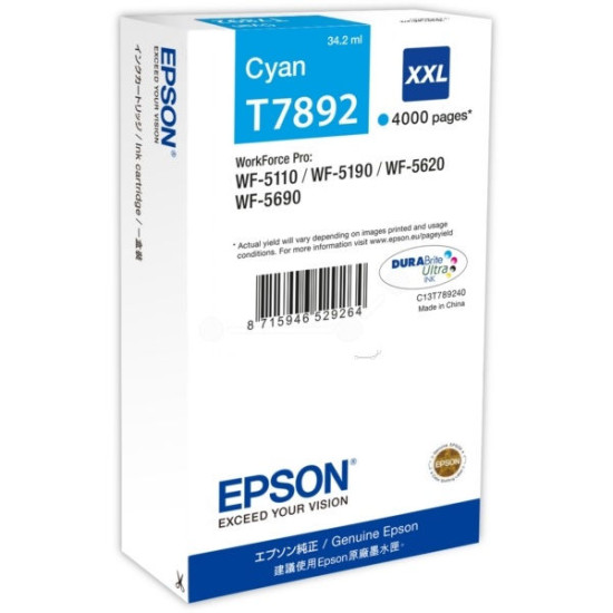 Epson T7892 Cyan patron 4K (eredeti) C13T789240 Workforce Pro WF-5110/5190/5620/5690 széria