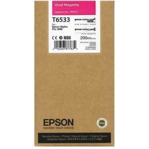 Az Epson T6533 élénk magenta tintapatron az Epson professzionális nyomtatóihoz készült, hogy kiváló színteljesítményt és hosszú élettartamot biztosítson.