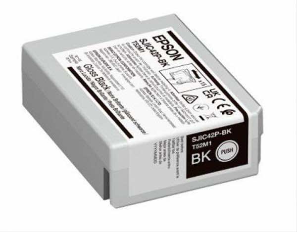Az 50 mililiteres C13T52M240 CW-C4000e címkenyomtatóhoz készített Epson SJIC42P(BK) BLACK patron gyári minőségű termék a precíz irodai cimkenyomtatáshoz.