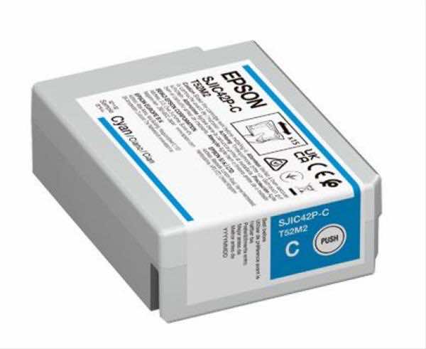 Az 50 mililiteres C13T52M240 CW-C4000e címkenyomtatóhoz készített Epson SJIC42P(C) CYAN patron gyári minőségű termék a precíz irodai cimkenyomtatáshoz.