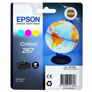 Az Epson No.267 (T2670) Color patron 6,7 ml, eredeti tinta a Workforce WF-100W szériához. Megbízható, élénk színek és kompakt mobilnyomtatás útközben.