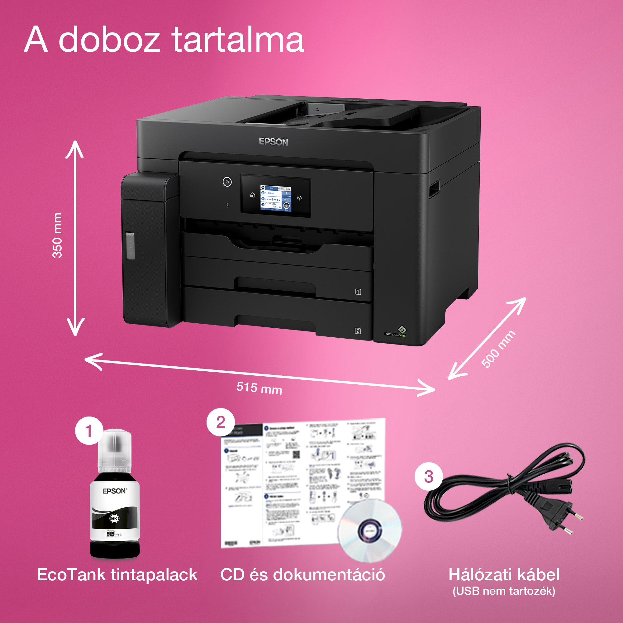 epson ecotank m15140 a3+, mfp, 4800x1200 dpi, 32 lap/perc, usb/lan/wifi tintasugaras nyomtató