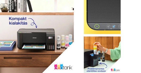 Az Epson EcoTank nyomtató előnyei közé tartozik az olcsóbb nyomtatás, a nagy kapacitású tintatartályok és a környezetbarát, patronmentes megoldás.