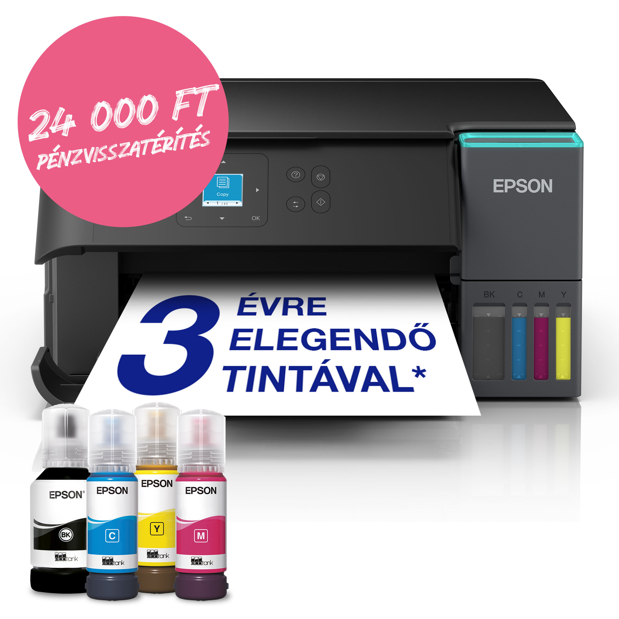 Epson EcoTank L4360 A4, színes multifunkciós nyomtató DUPLEX, AirPrint USB/WiFi 8500/6500 oldal tintával