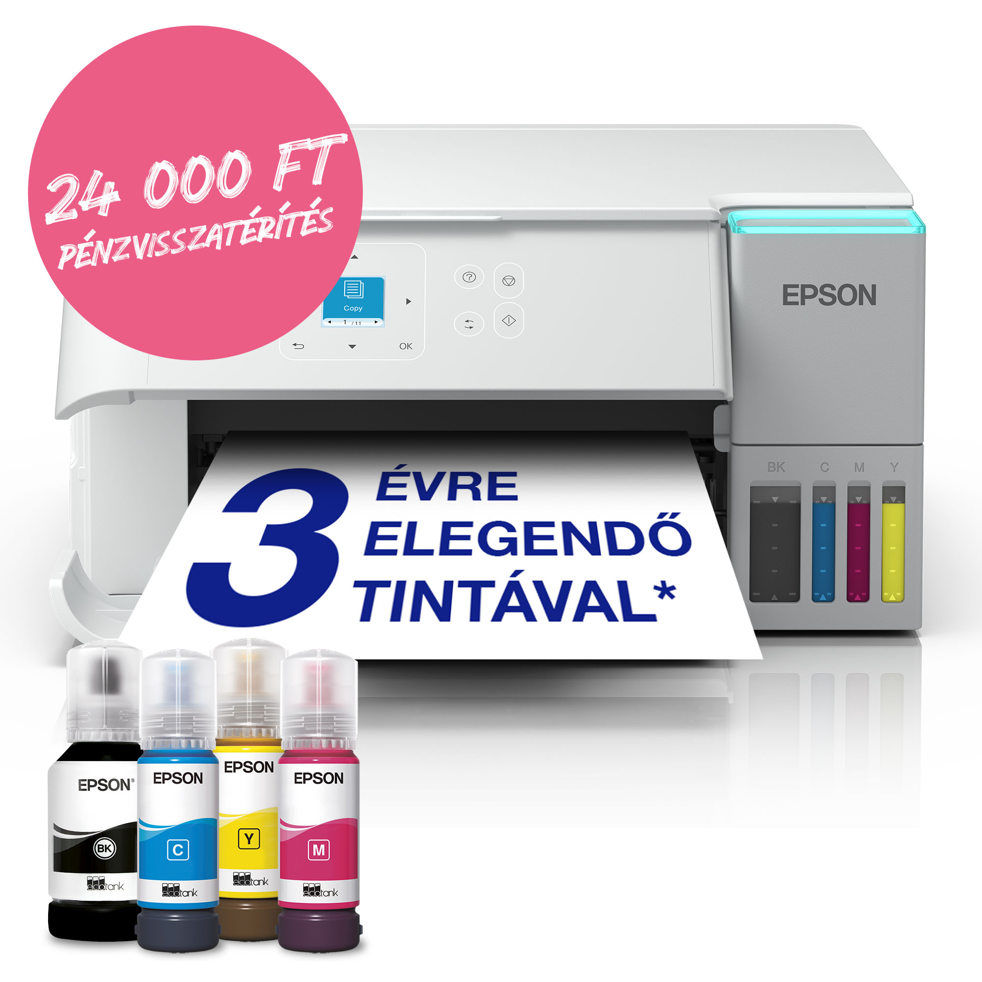 Epson EcoTank L4366 A4, színes multifunkciós nyomtató DUPLEX, AirPrint USB/WiFi 8500/6500 oldal tintával
