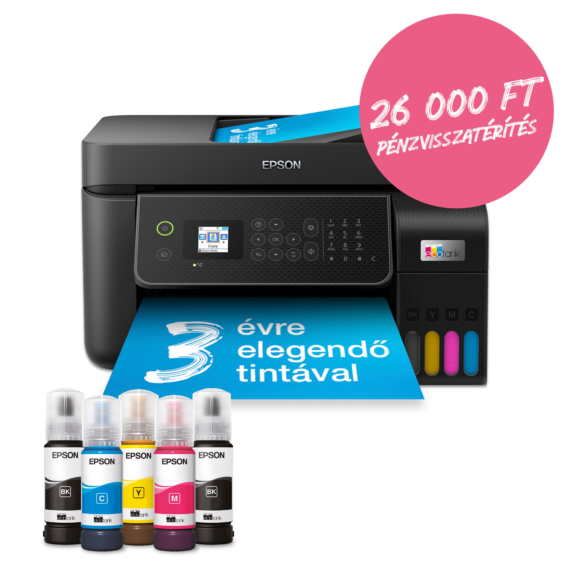 EPSON EcoTank L5310 A4, színes multifunkciós nyomtató ADF USB/WiFi/LAN 8100/6500 oldal tintával