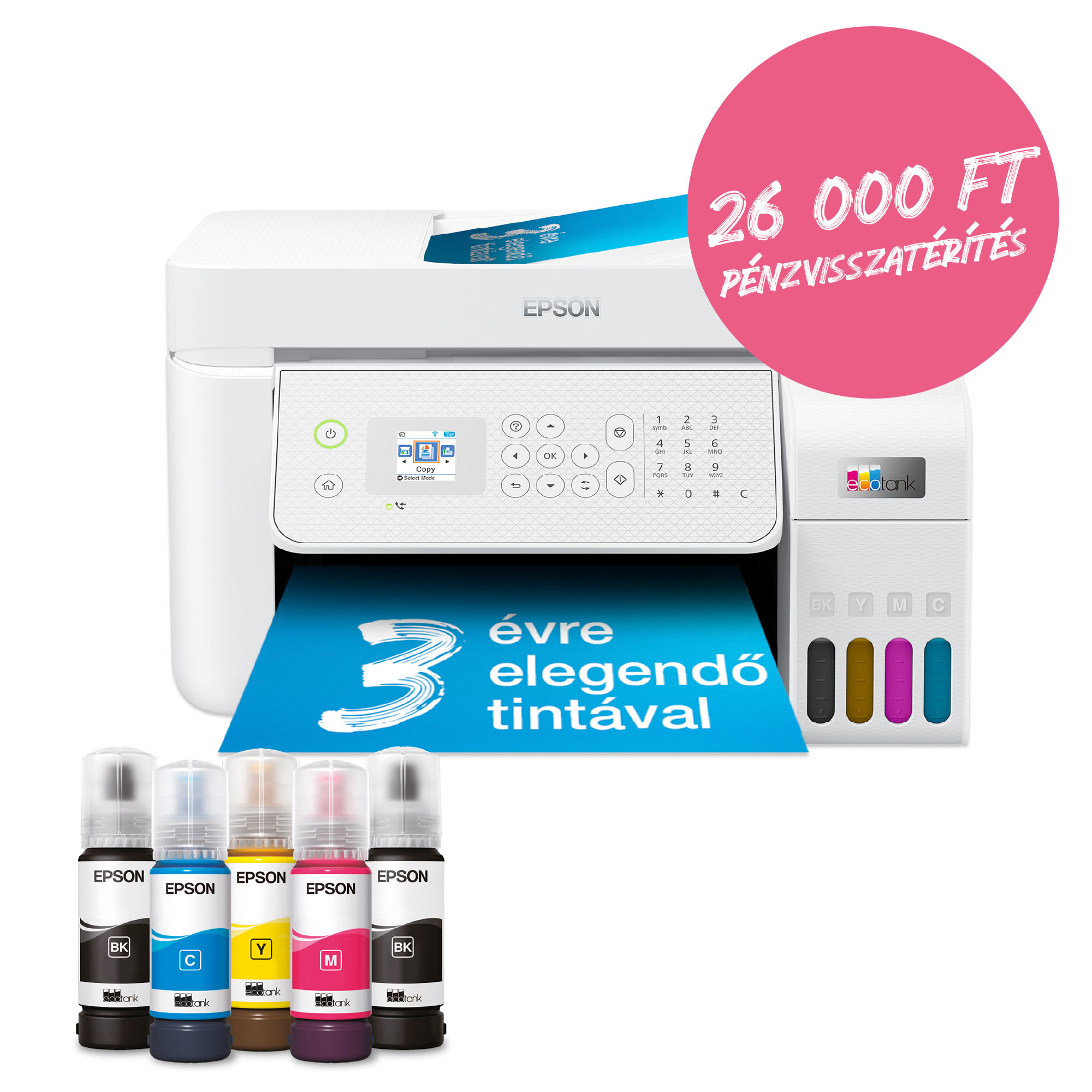 EPSON EcoTank L5316 A4, színes multifunkciós nyomtató ADF USB/WiFi/LAN 8100/6500 oldal tintával