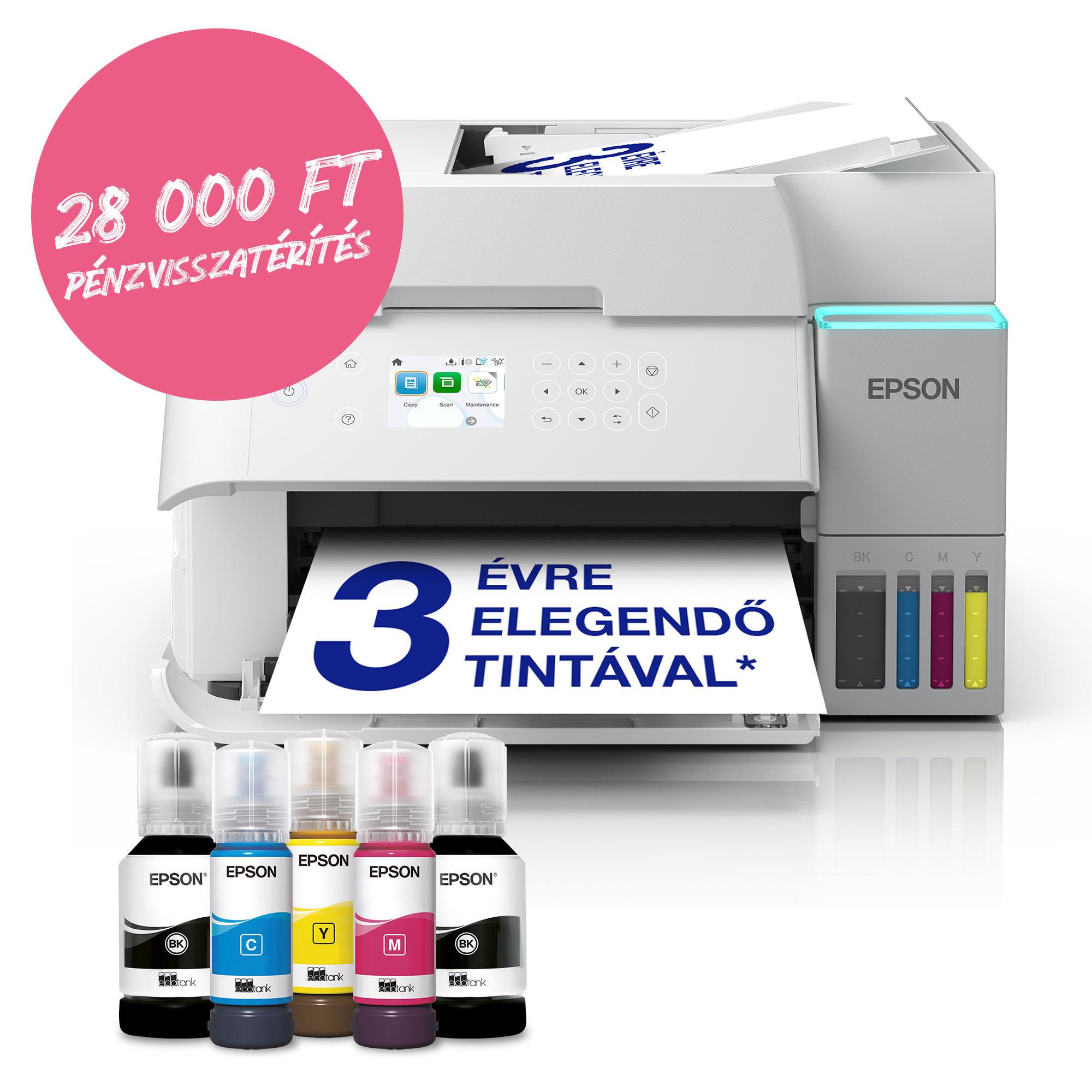Epson EcoTank L6376 A4, Színes multifunkciós nyomtató DUPLEX, ADF, WIFI/LAN/USB, 15100/5500 oldal tintával